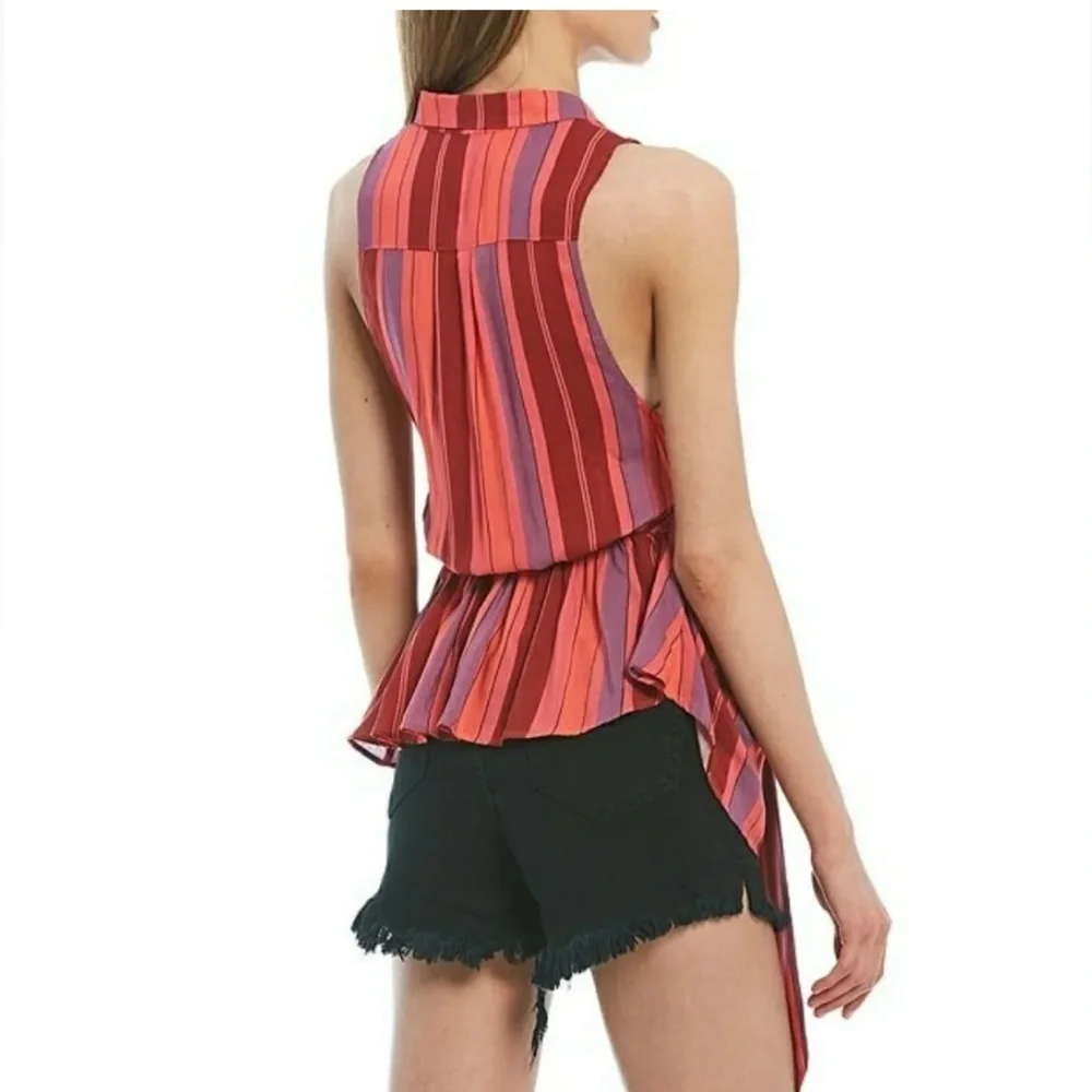 Free People Mackenzie Striped Sleeveless Tie Wrap Multicolor Top Shirt medium